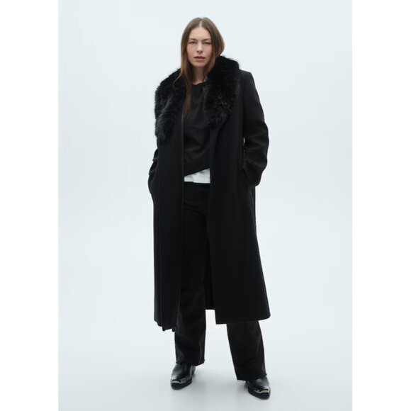 NEW MANGO Manteco wool coat detachable fur collar BLACK SIZE XXS /100%AUTHENTIC - Picture 8 of 13